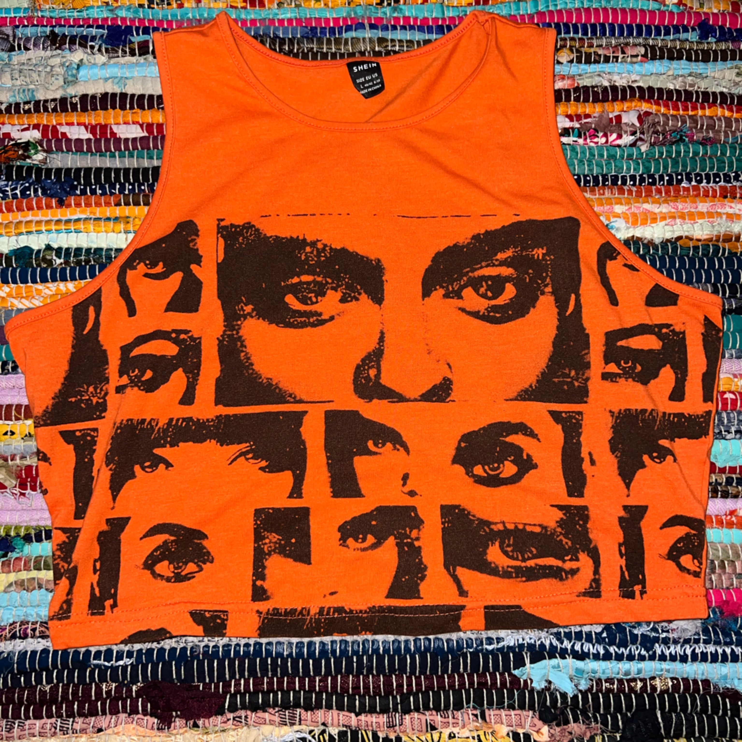 Shein Bright Orange Cropped Tank Top Shirt Graphic Size Large L Summer
